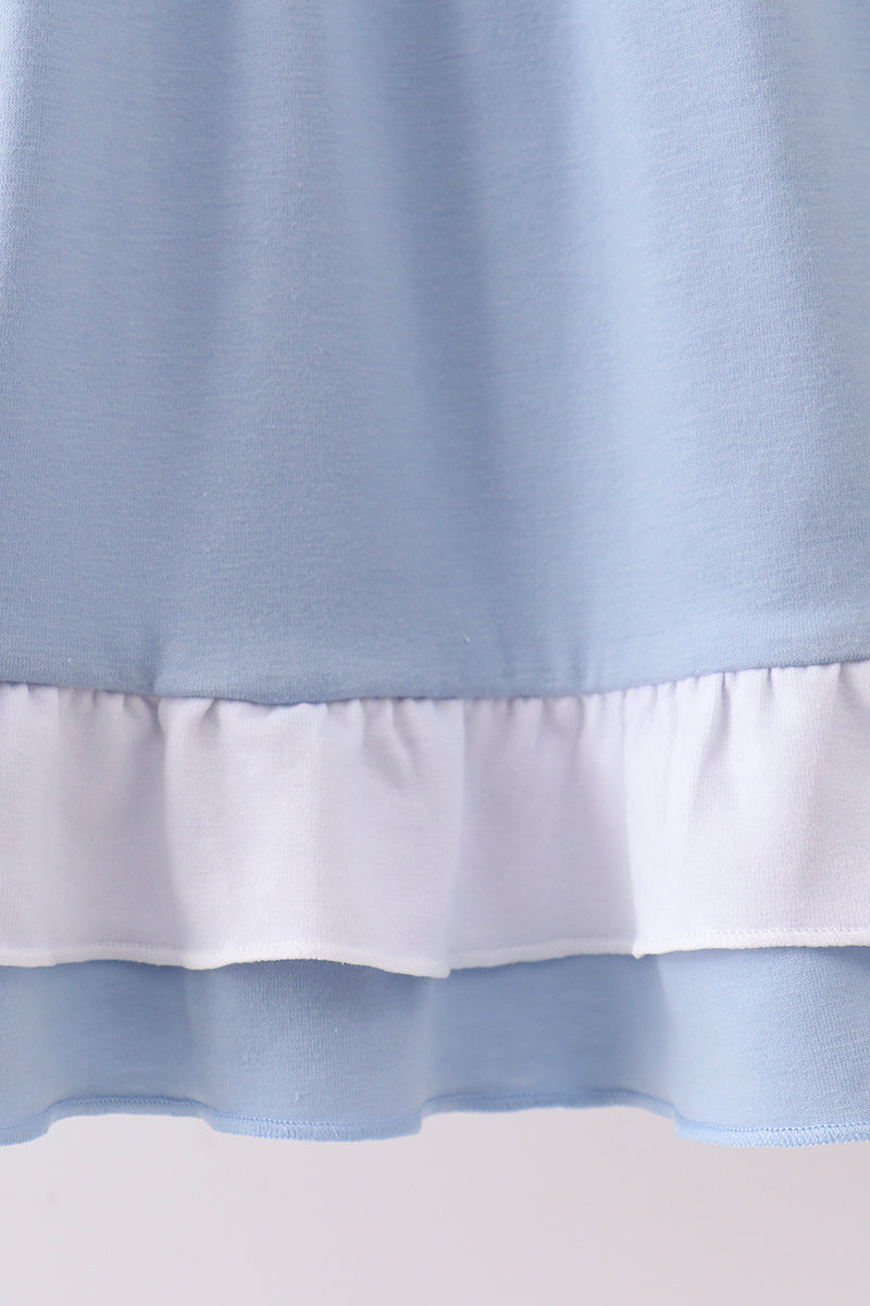 Girls Blue Apple Embroidered Dress