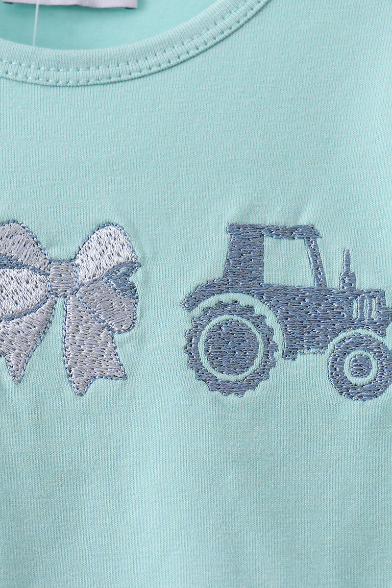 Baby Girls Blue Farm Tractor Embroidered Bloomer Set