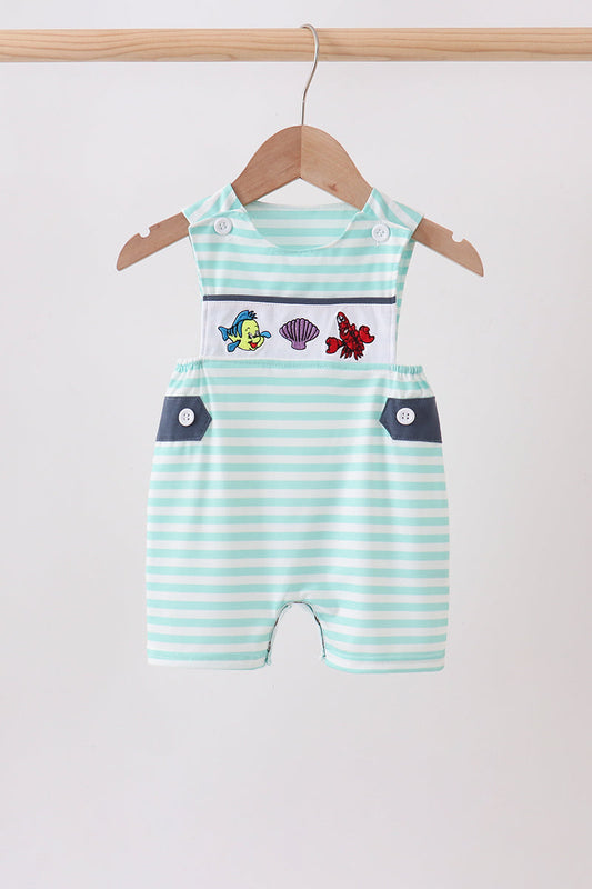 Blue Stripe Under the Sea Embroidered Jon Jon