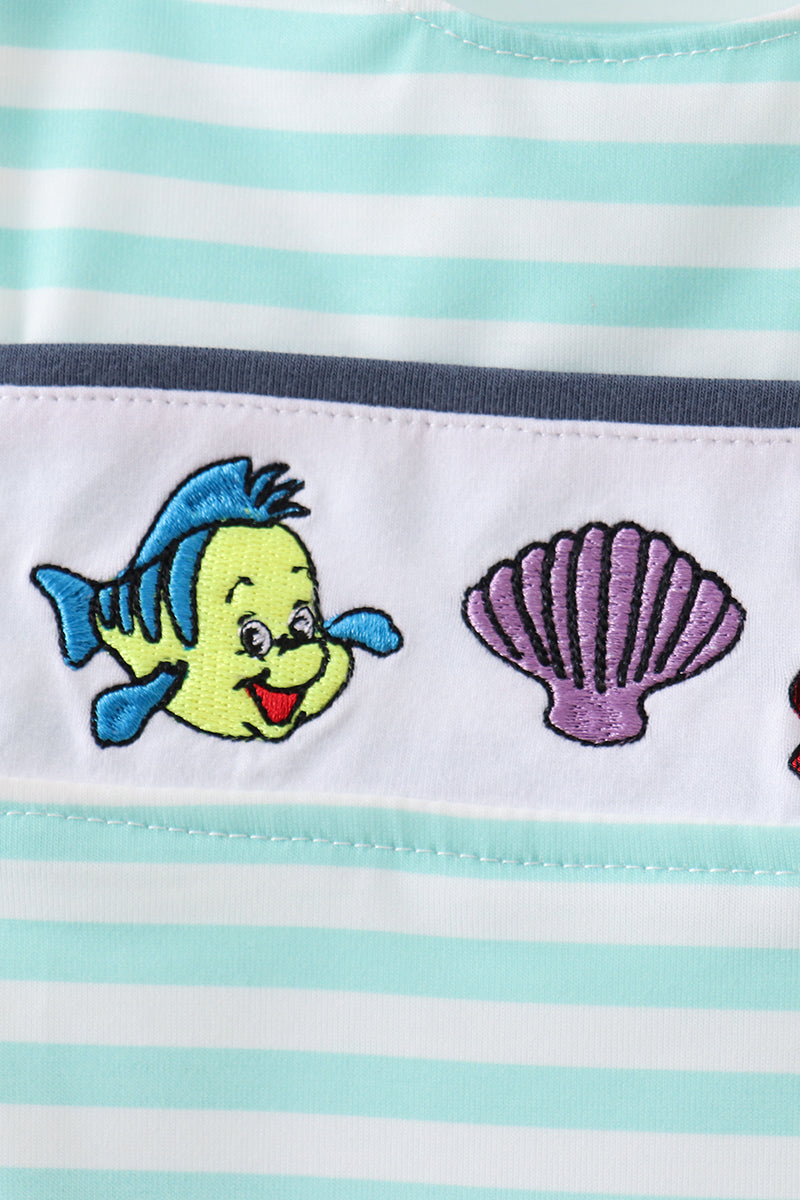 Blue Stripe Under the Sea Embroidered Jon Jon