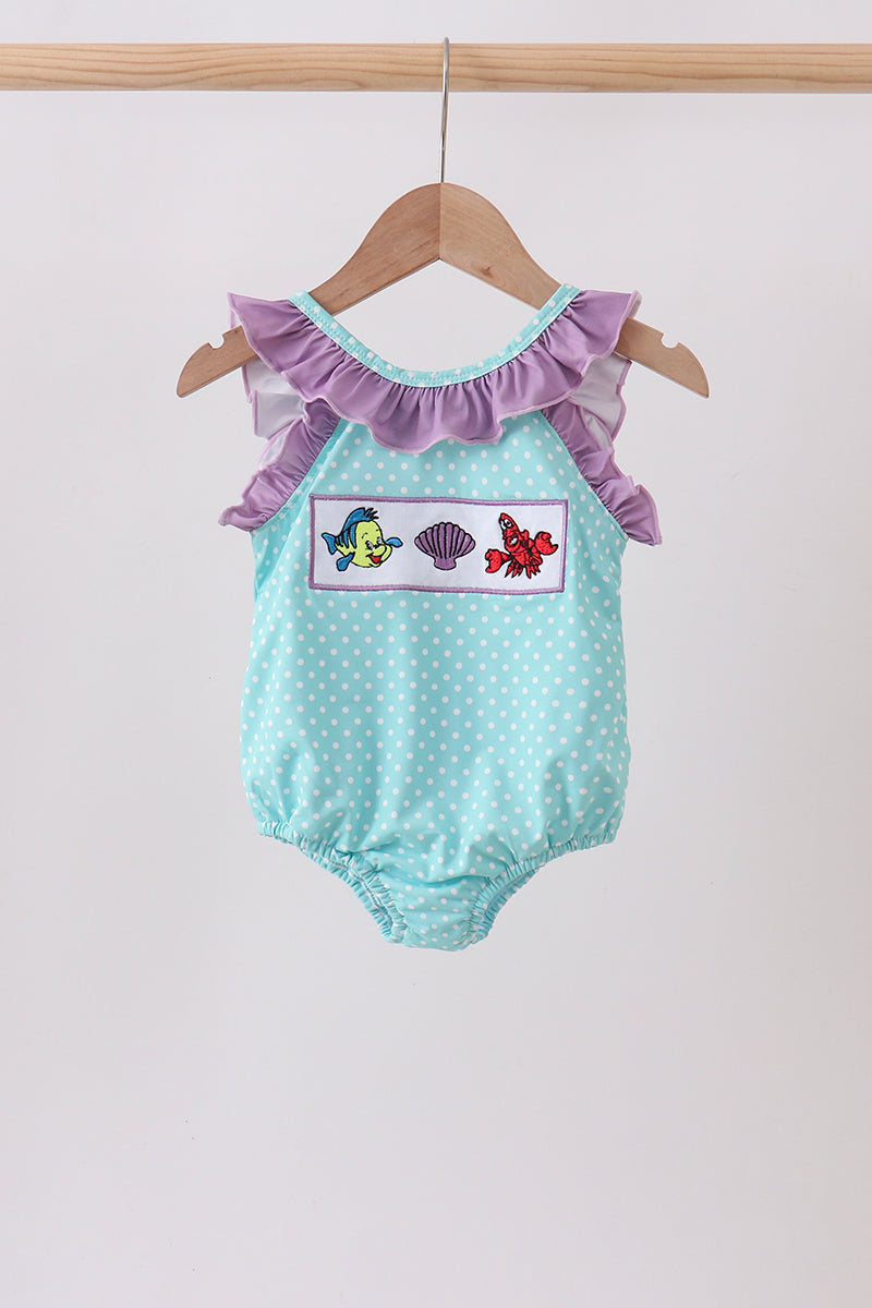 Baby & Girls Blue under the sea Embroidered UPF Swim One-Piece