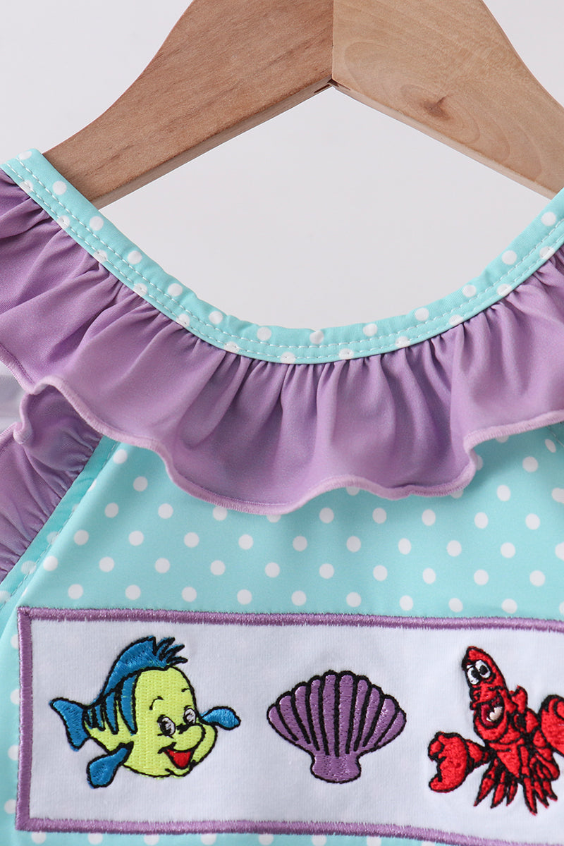 Baby & Girls Blue under the sea Embroidered UPF Swim One-Piece