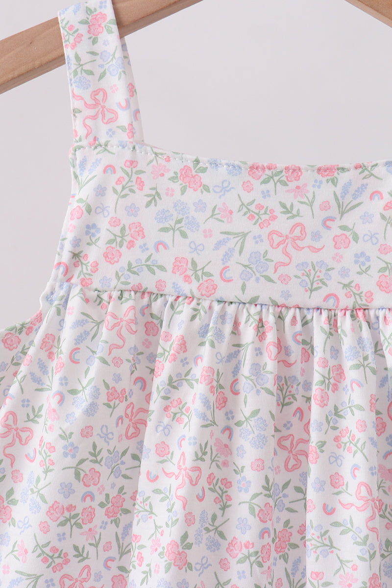 Girls Blue Floral Print Ruffle Shorts Set