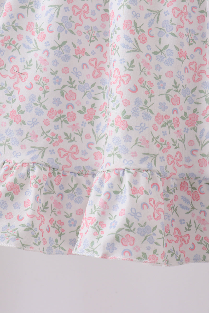 Girls Blue Floral Print Ruffle Shorts Set