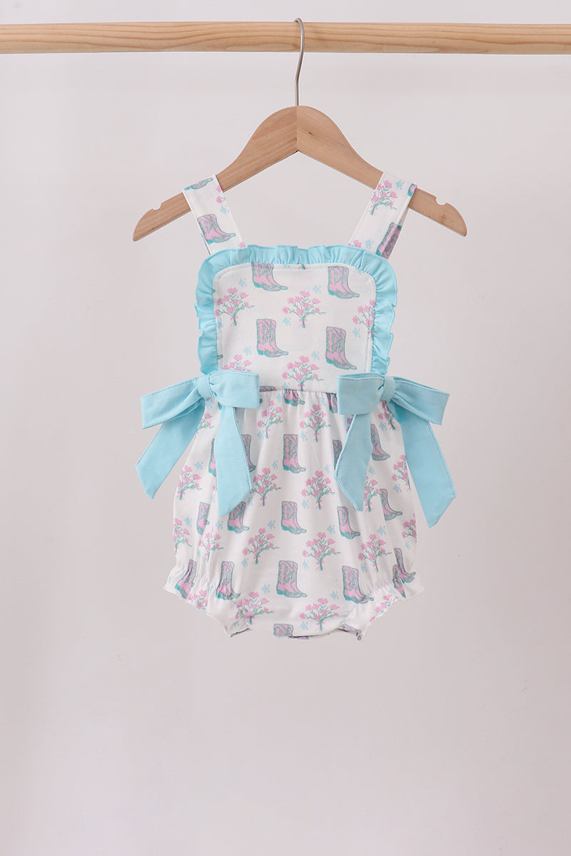 Baby Girls Blue Boots Ruffle Bubble