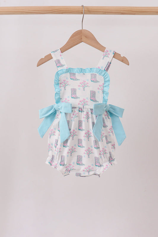 Baby Girls Blue Boots Ruffle Bubble
