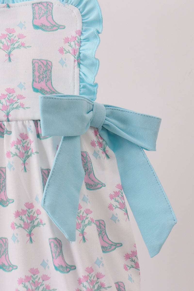 Baby Girls Blue Boots Ruffle Bubble
