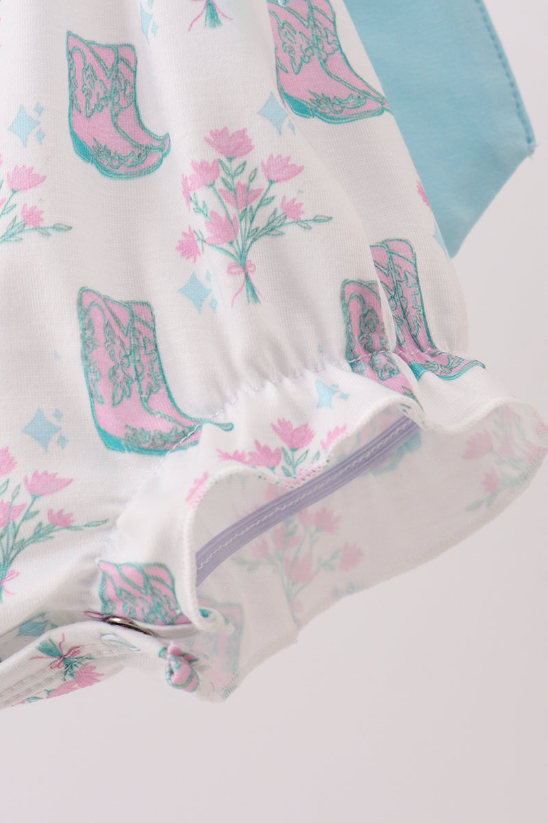 Baby Girls Blue Boots Ruffle Bubble