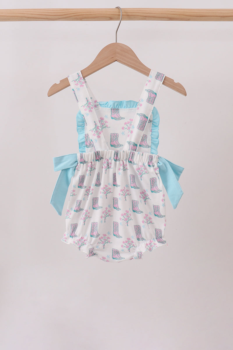 Baby Girls Blue Boots Ruffle Bubble