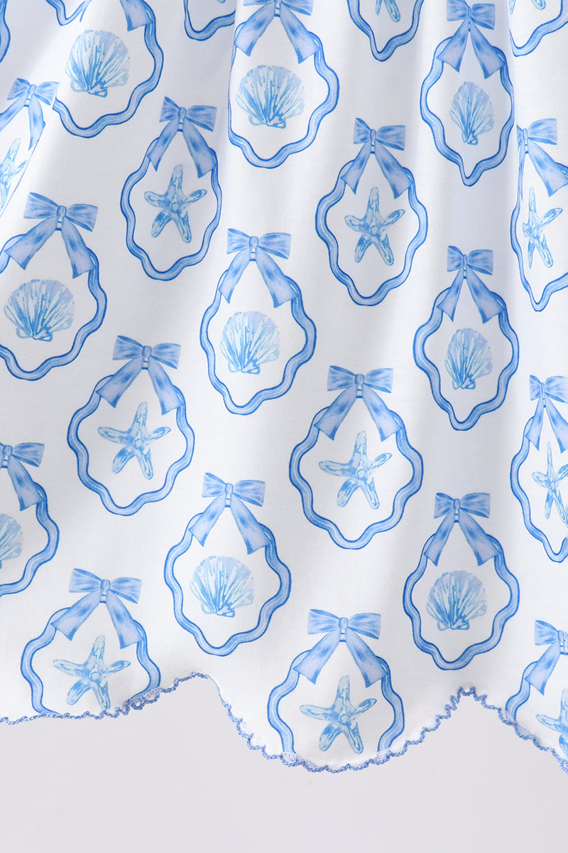 Girls Blue Shells Embroidered Dress