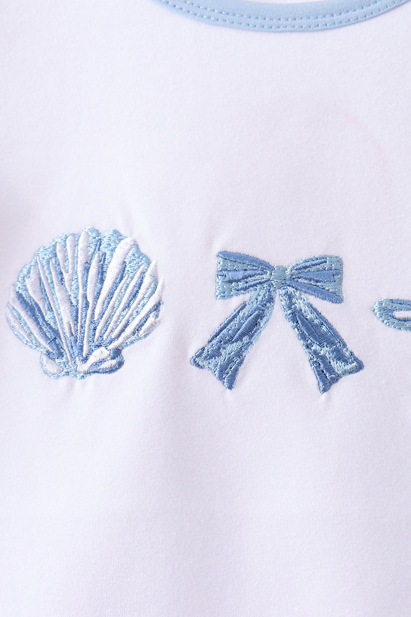 Girls Blue Shells Embroidered Ruffle Shorts Set