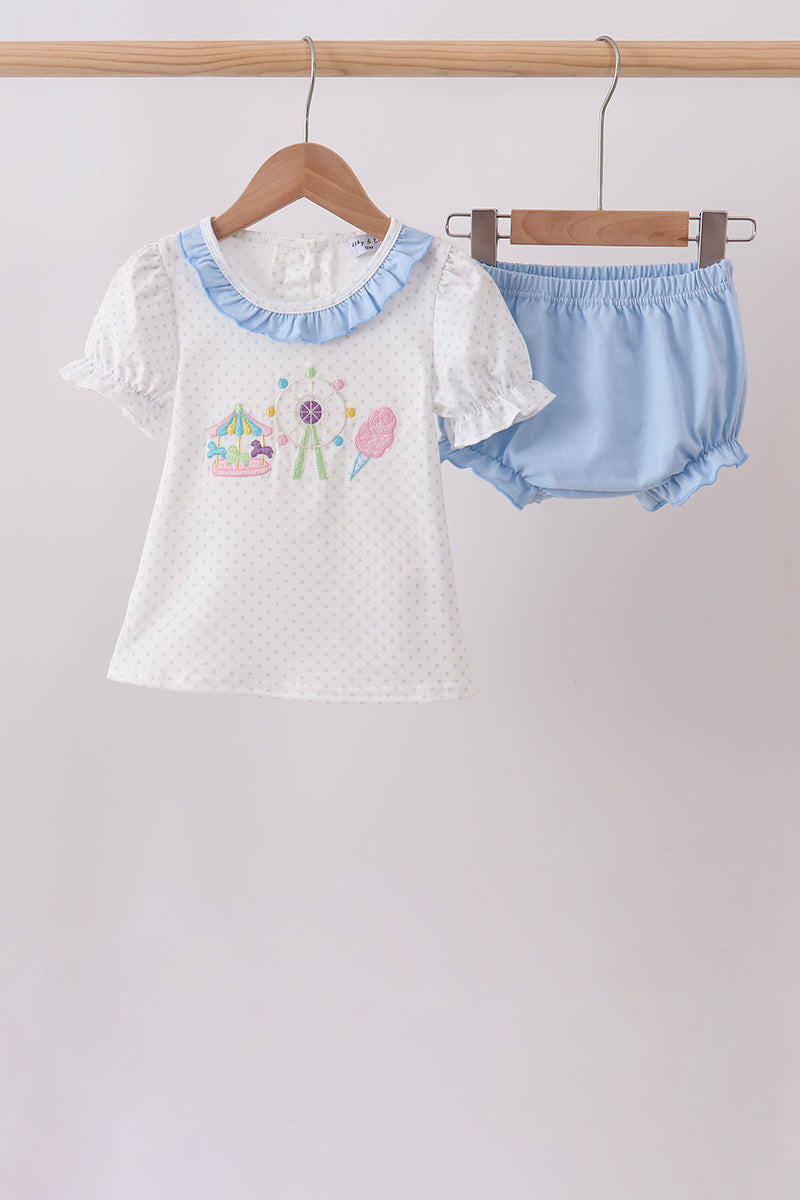 Baby Girls Blue Carousel Embroidered Bloomer Set