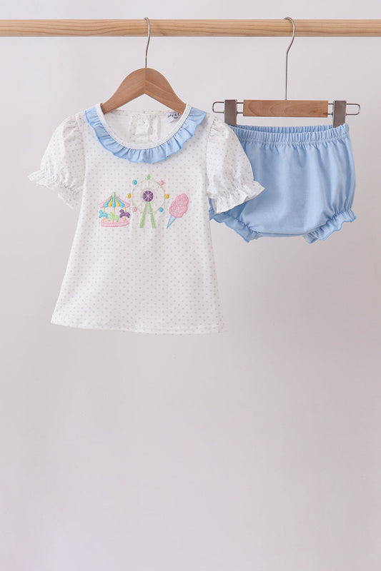 Baby Girls Blue Carousel Embroidered Bloomer Set