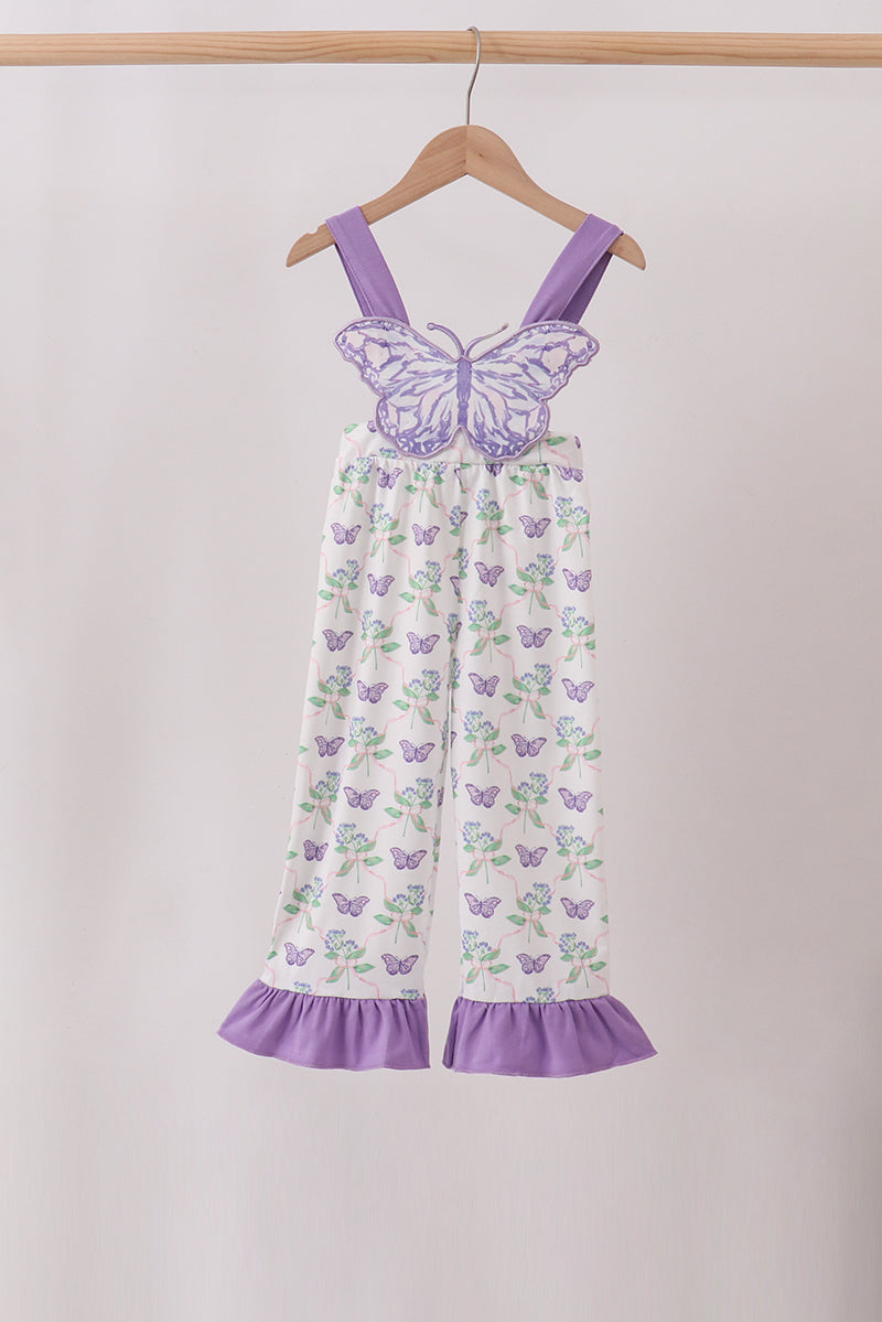 Girls Purple Butterfly Applique Jumpsuit