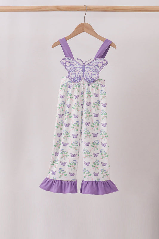 Girls Purple Butterfly Applique Jumpsuit
