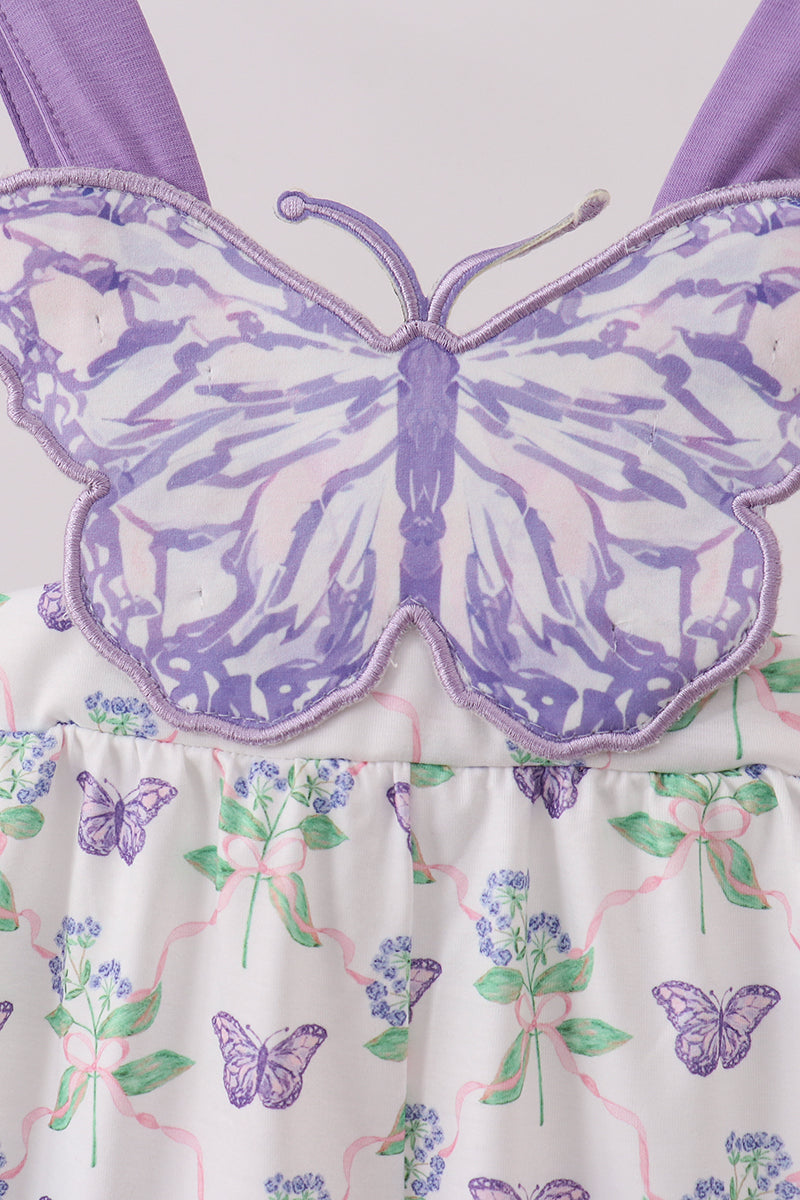 Girls Purple Butterfly Applique Jumpsuit