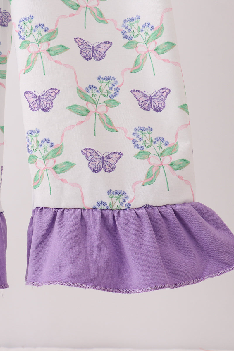 Girls Purple Butterfly Applique Jumpsuit