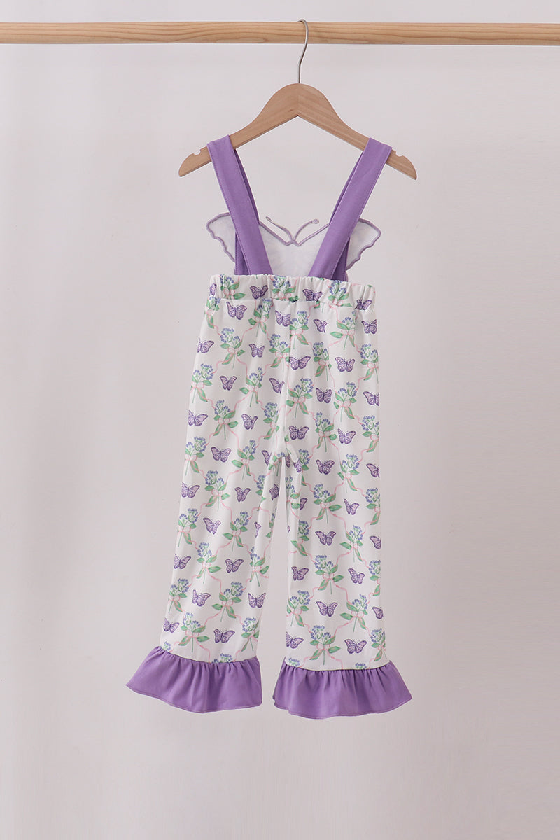 Girls Purple Butterfly Applique Jumpsuit