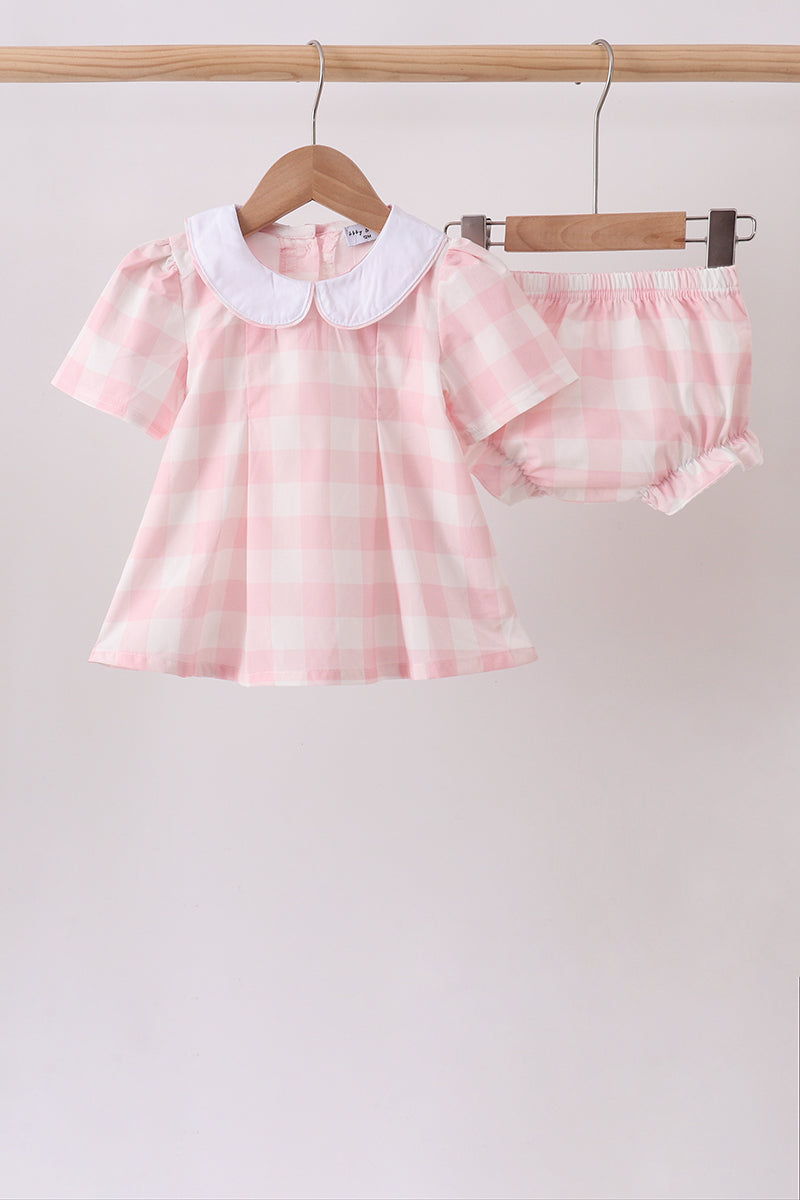 Toddler Girls Pink Gingham Collared Bloomer Set