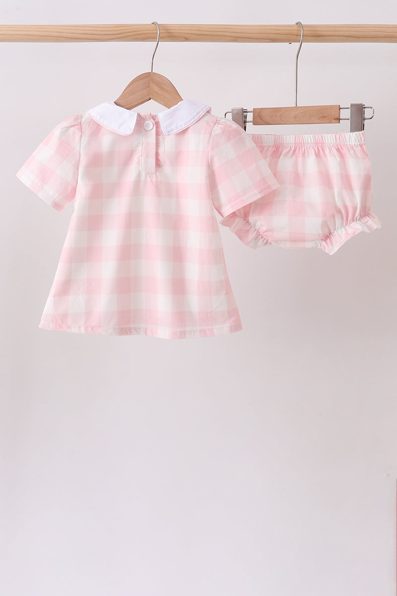 Toddler Girls Pink Gingham Collared Bloomer Set