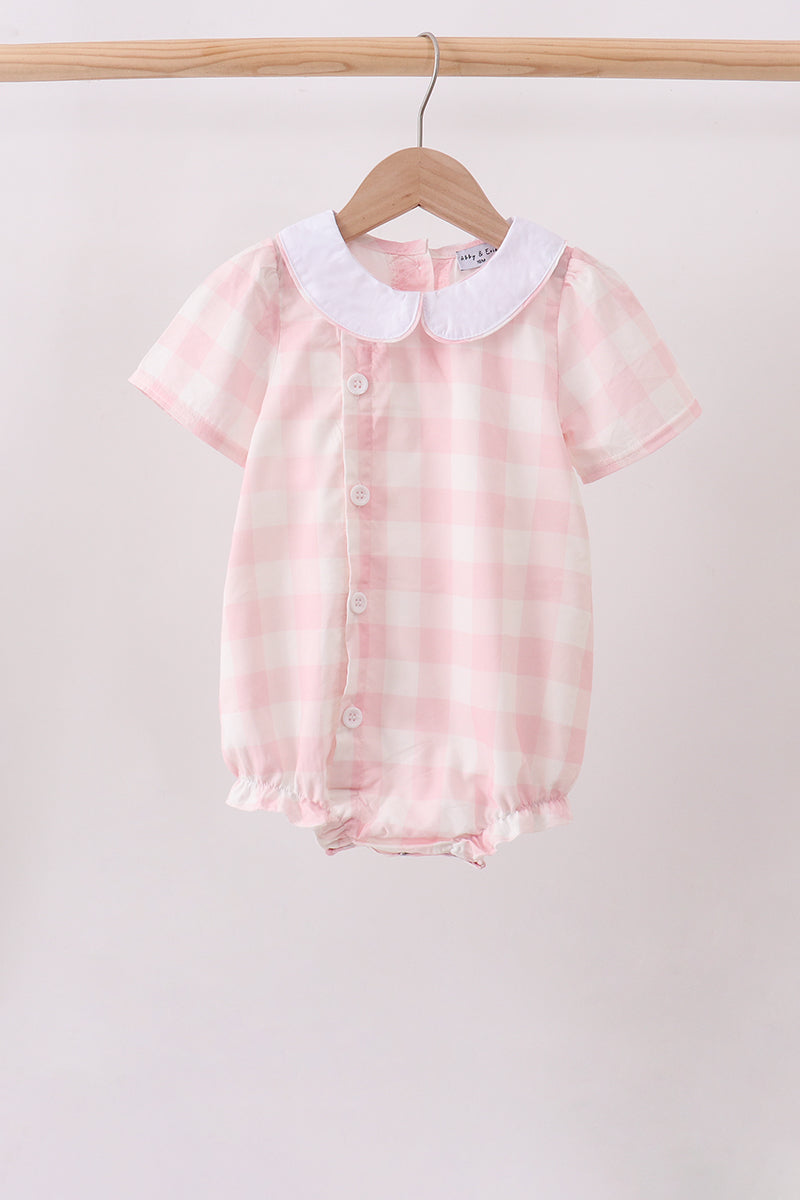 Baby Girl Pink Gingham Collar Bubble