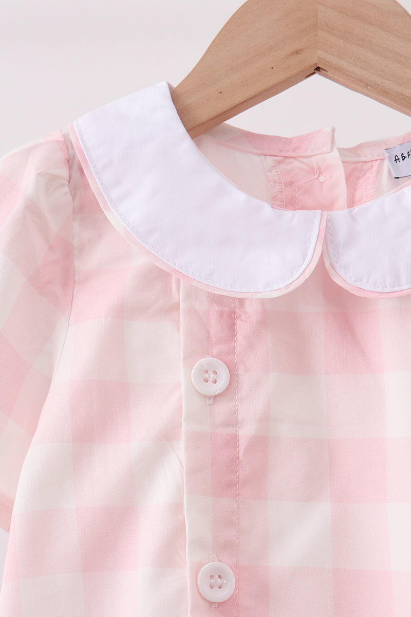Baby Girl Pink Gingham Collar Bubble