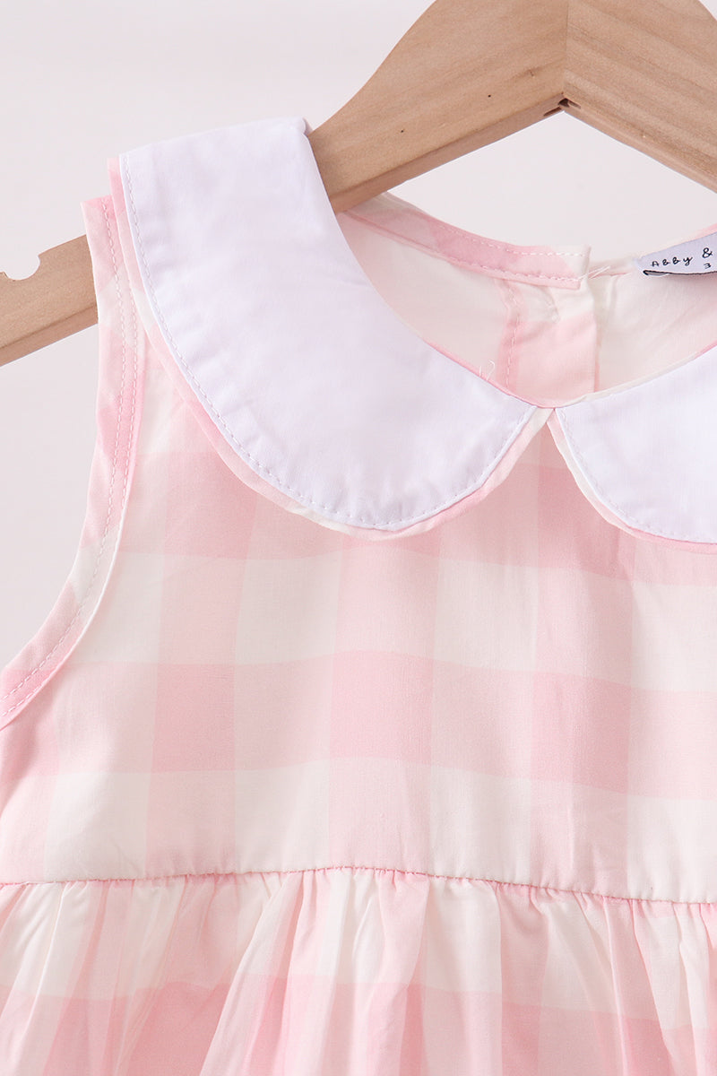 Girls Pink Collar Gingham Dress