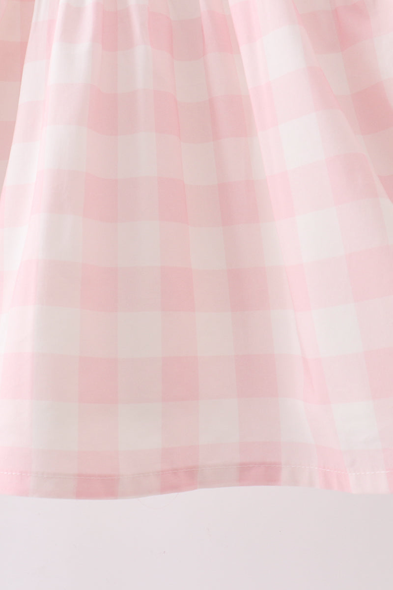 Girls Pink Collar Gingham Dress