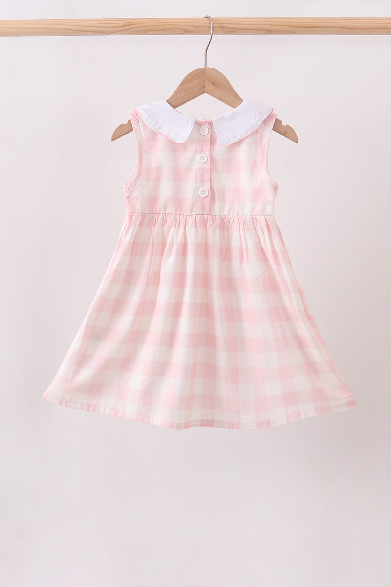 Girls Pink Collar Gingham Dress