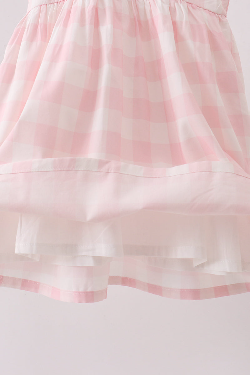 Girls Pink Collar Gingham Dress