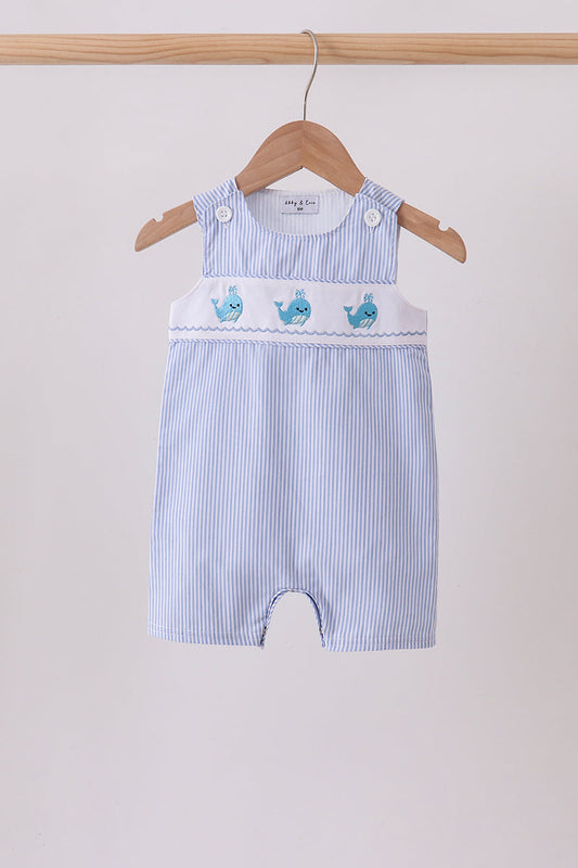 Baby Boys Blue Whale Embroidered Seersucker Jon Jon