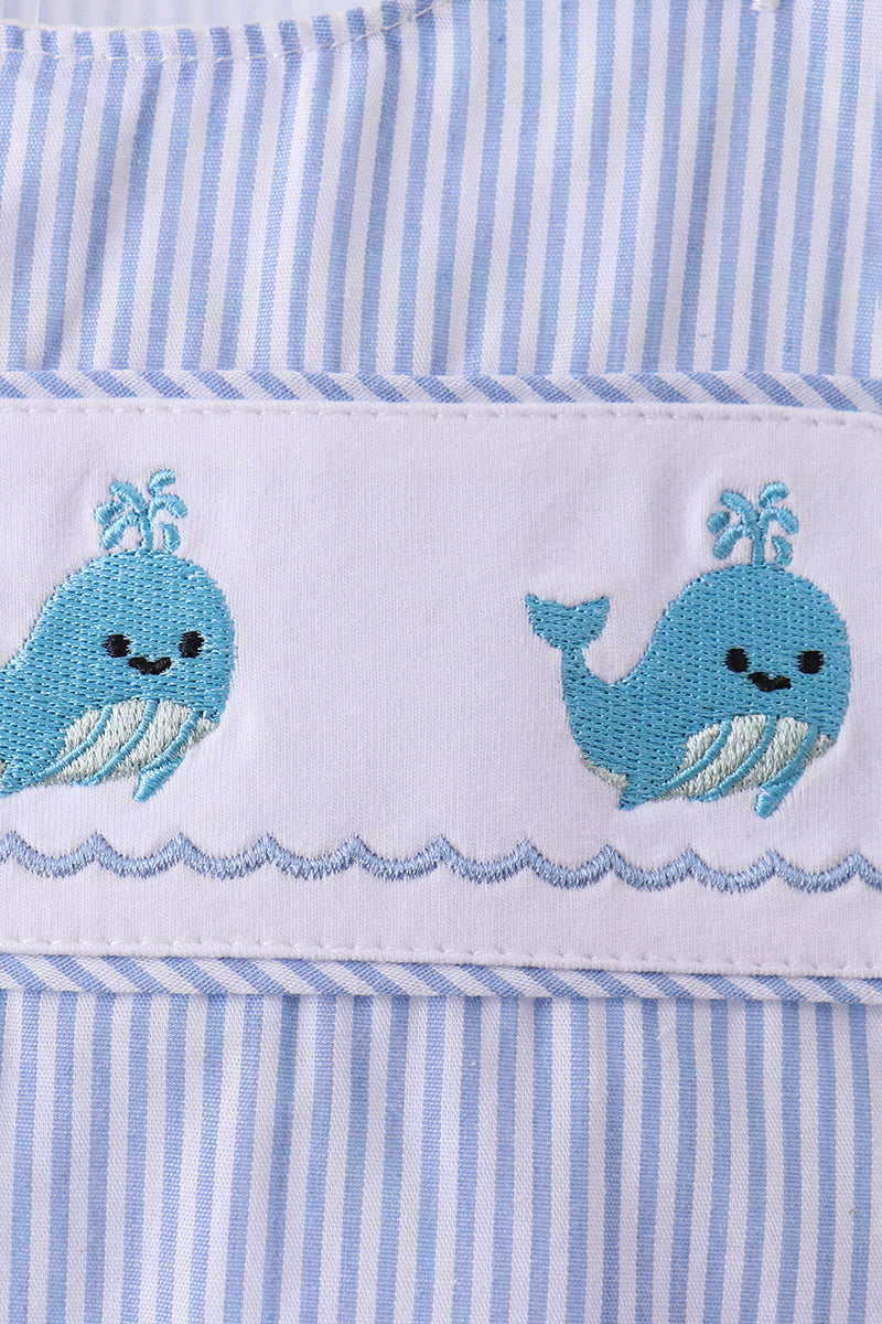 Baby Boys Blue Whale Embroidered Seersucker Jon Jon