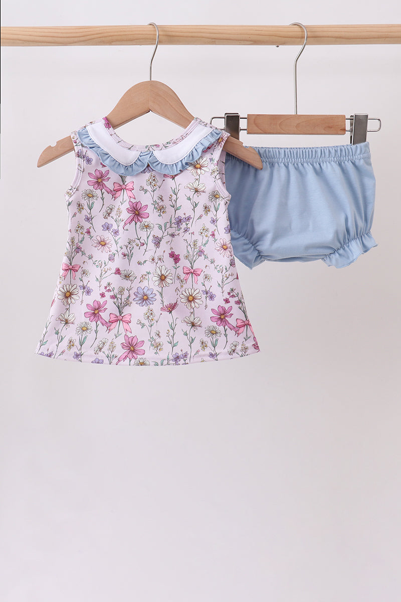 Baby Girls Purple Garden Ruffle Bloomer Set