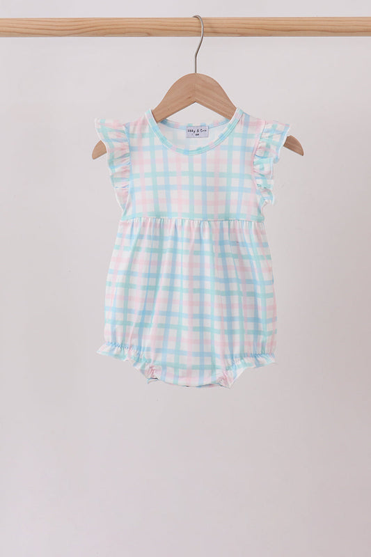 Baby Girls Blue Plaid Ruffle Bubble