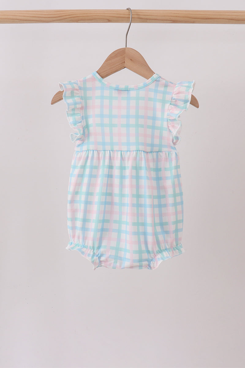 Baby Girls Blue Plaid Ruffle Bubble