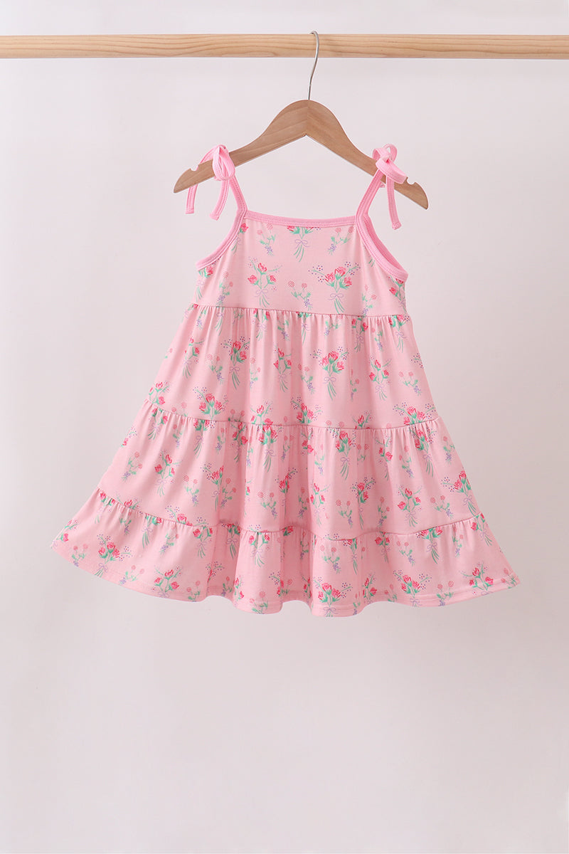 Baby & Girls Pink Floral Tiered Dress