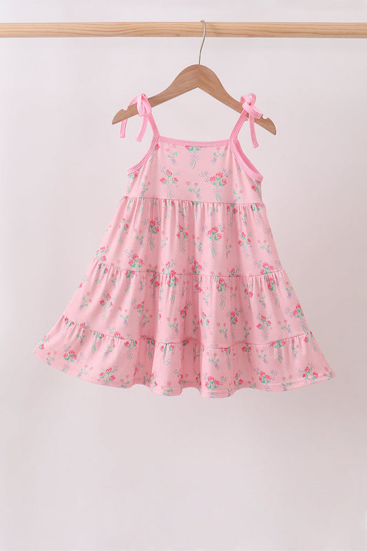 Baby & Girls Pink Floral Tiered Dress