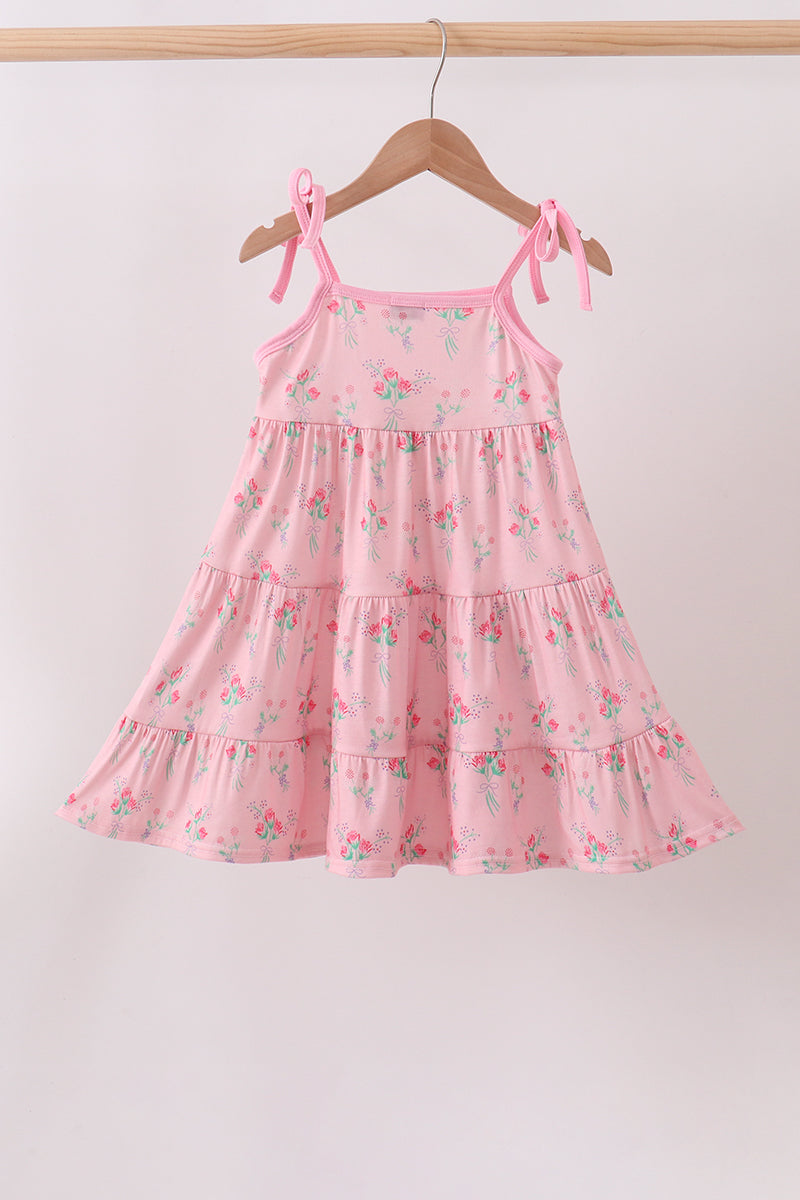 Baby & Girls Pink Floral Tiered Dress