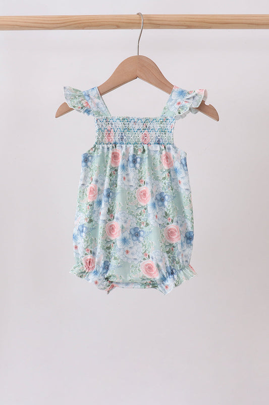 Baby Girls Floral Smocked Bubble
