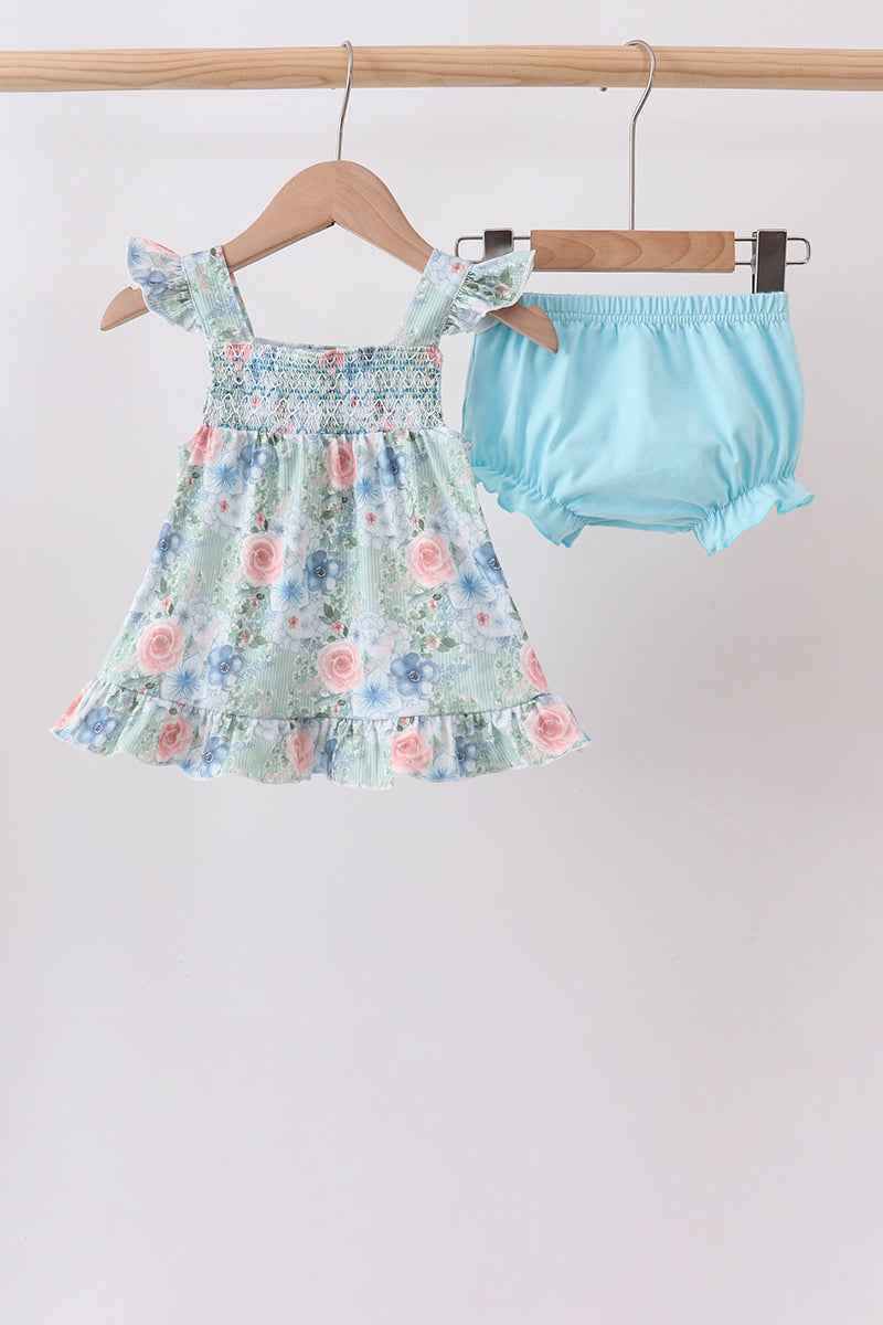 Baby Girls Floral Smocked Bloomer Set