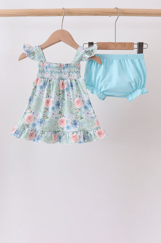 Baby Girls Floral Smocked Bloomer Set