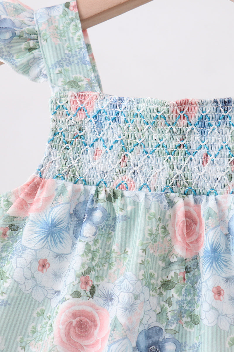 Baby Girls Floral Smocked Bloomer Set