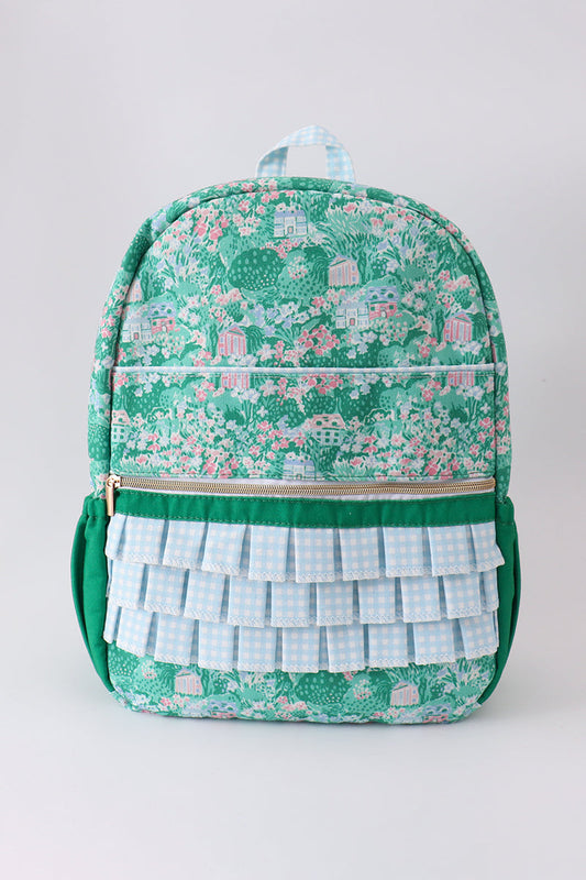 Green Floral Ruffle Backpack