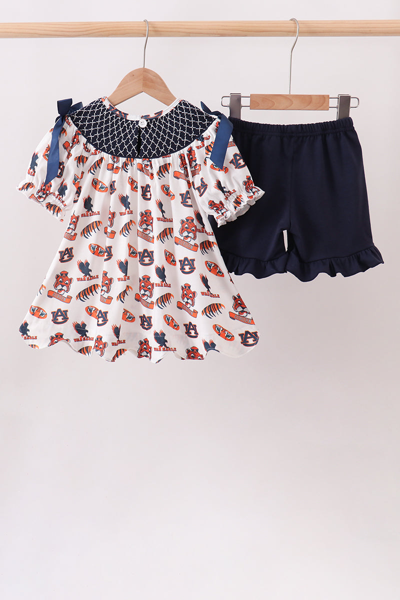 Toddler & Girls Navy Auburn Smocked Scalloped Shorts Set