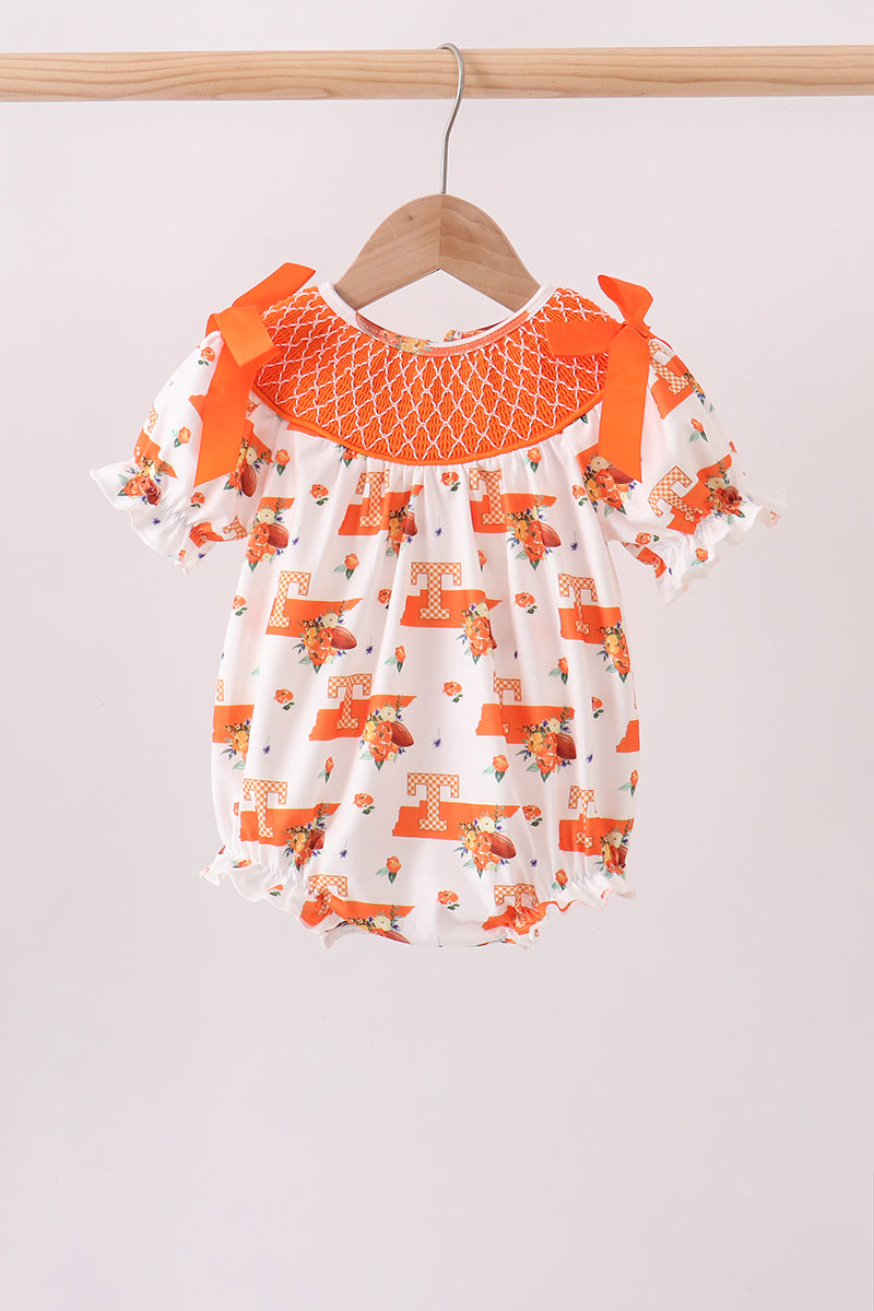 Baby Girl Orange Tennessee Vols Smocked Bow Bubble