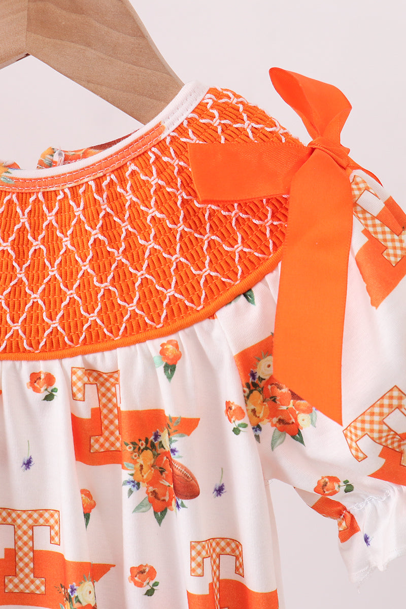 Baby Girl Orange Tennessee Vols Smocked Bow Bubble