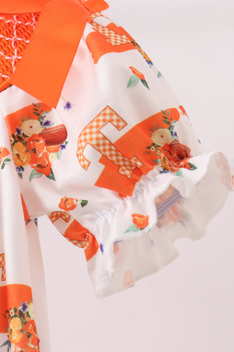 Baby Girl Orange Tennessee Vols Smocked Bow Bubble