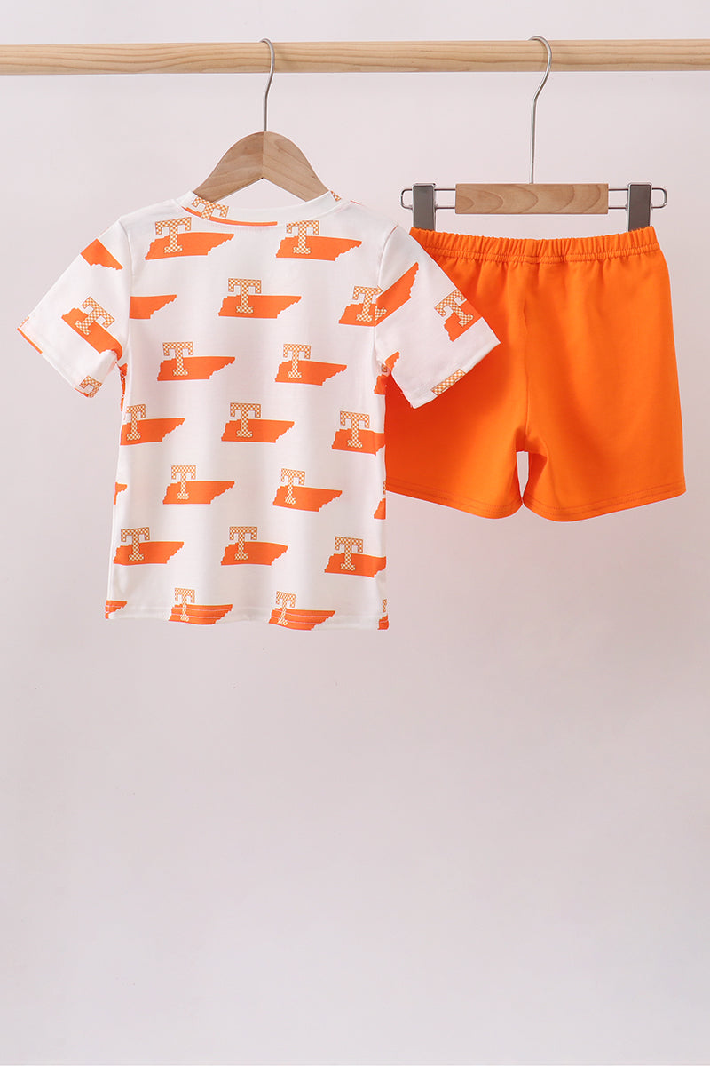 Boys Orange Tennessee Smocked Shorts Set