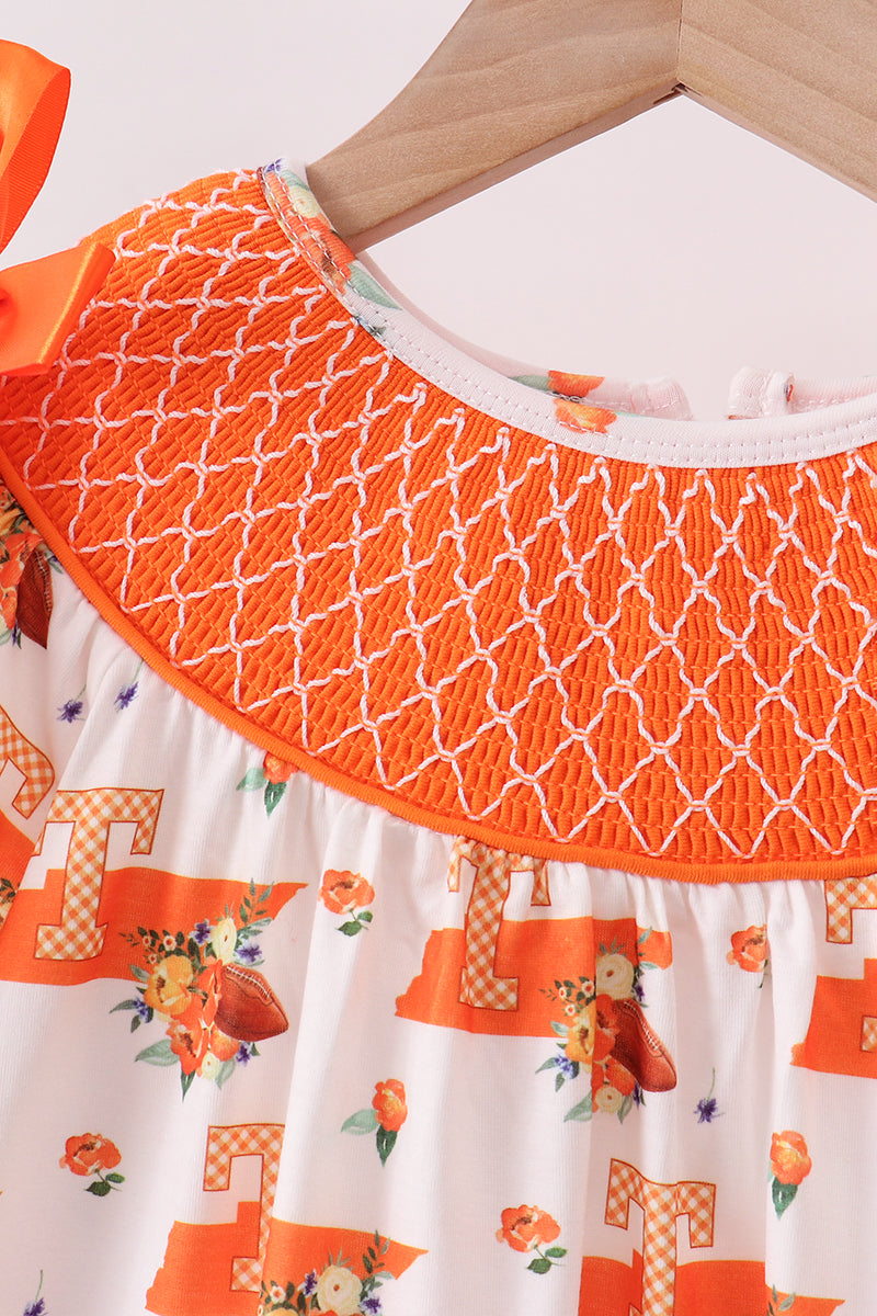 Girls Orange Tennessee Smocked Scalloped Ruffle Shorts Set