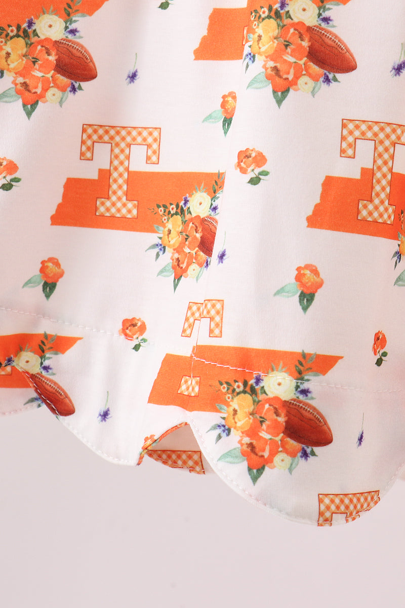 Girls Orange Tennessee Smocked Scalloped Ruffle Shorts Set